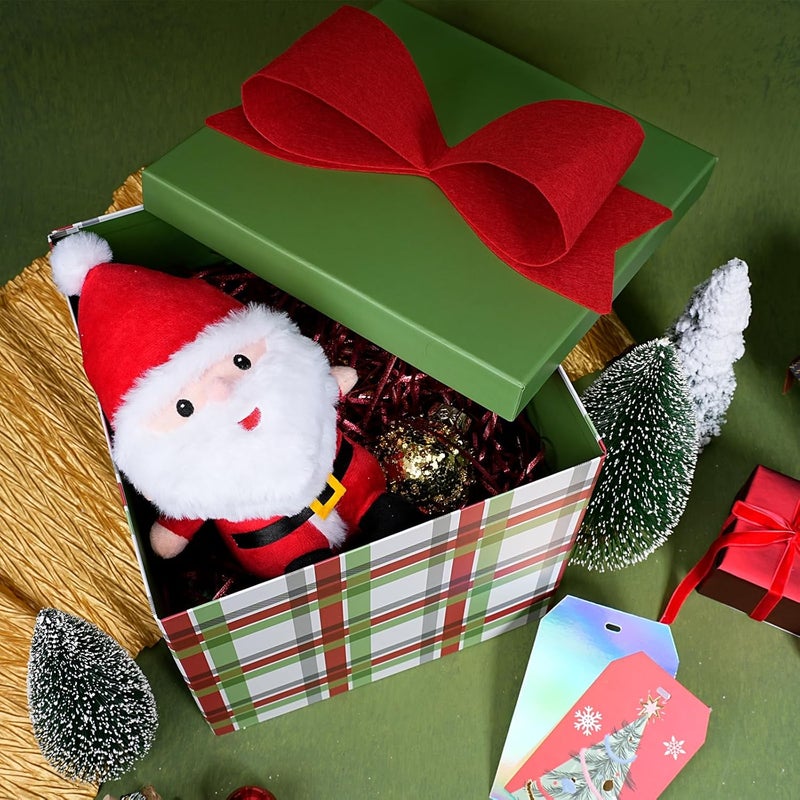 LaRibbons Large Christmas Gift Boxes with Lids,10x10x10 Inches Plaid Design Folding Square Gift Boxes for Christmas Decorative,Xmas,Present,Storage,Red and Green - Image 5